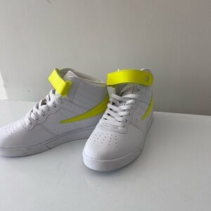 Fila White High-Top Sneakers with Neon Accents